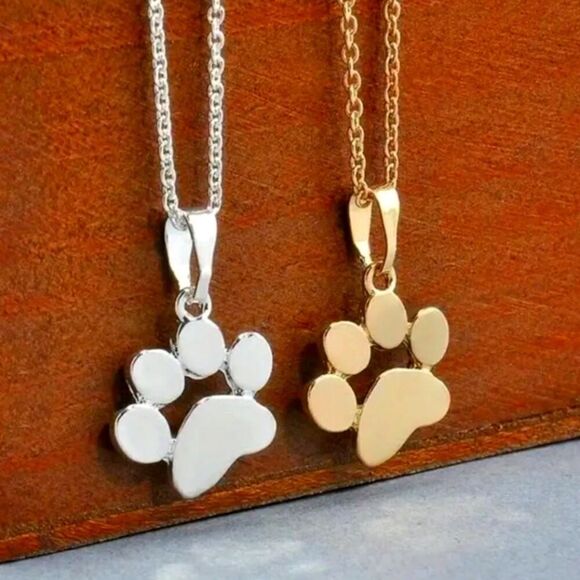 Chic Stainless Steel Paw Print Necklace Gold Plated or Silver Plated - Picture 2 of 6